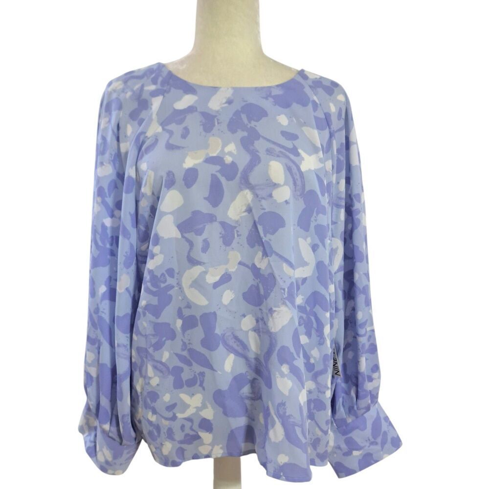 Nine West Women's Balloon Sleeves Blue Office Work Blouse Top Size XXL